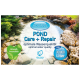 Das AQUARIS POND Pflege + Reparatur Etikett zeigt einen ruhigen Teich mit Steinen und Pflanzen und besagt "optimale Wasserqualität" und "1 kg = 30.000 Liter."