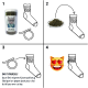 Anleitung für ein DIY-Katzenspielzeug mit einem Behälter Katzenminze, einer Socke und einer Schritt-für-Schritt-Anleitung mit verspieltem Katzen-Emoji.