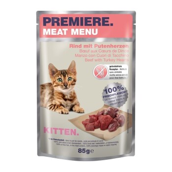 Meat Menu pour chatons avec bœuf et cœurs de dinde 12x85 g