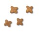 Four star-shaped dog treats in a light brown color, arranged on a white background.