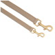 Beige Hundeleine mit goldenen Metallverschlüssen, mit einem schlanken Design und sichtbaren Nähdetails.