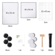Produktkit für Tiergeschäfte mit 24 Kunststoffbehältern (45x35 cm), 3 Behältern (35x35 cm), 2 Drahtregalen und Zubehör wie einem Hammer und Kabelbindern.