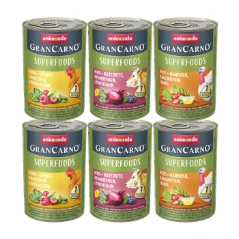 GranCarno Superfoods Nassfutter Hund Adult, Mixpaket 6x400 g
