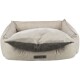 Ein plüschiges, rechteckiges Haustierbett in Beige mit einem abnehmbaren grauen Kissen, mit einem "homeVITAL"-Label auf der Vorderseite.
