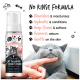 Flasche für Shampoo und Conditioner für Katzen ohne Ausspülen mit Papaya und Kokosnuss, mit einer entspannten grauen Katze. Höhepunkte: nährt, hydratisiert, reinigt gründlich.