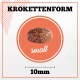 Bild eines kleinen Haustierfutterkroketten, beschriftet mit 'KROKETTENFORM' mit einer Größenangabe von '10mm' in einem kreisförmigen Design.
