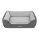 Graues und hellgraues Haustierbett mit erhöhten Seiten, mit dem Logo "Doctor Bark" auf der Vorderseite.