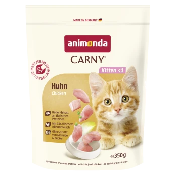 Poche de nourriture pour chaton Animonda CARNY <1, poulet, avec photo d'un chaton orange, «Fabriqué en Allemagne», «Poulet», 350 g
