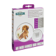 Verpackung der PetSafe Staywell Haustiertür mit einem kleinen Hund, mit mehrsprachigem Text, der anzeigt, dass es sich um eine beidseitige Tür für Haustiere handelt.