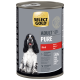 Select Gold Adult Pure Hundefutterdose mit Bild eines schwarz-weißen Hundes, beschriftet mit "Rind" Rindfleischgeschmack, 70 % Rind, getreidefreie Formel.
