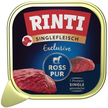 RINTI Singlefleisch Exclusive Ross Pur Hundefutter mit zwei Stücken rohem Rindfleisch, getreidefrei, Einzelprotein.