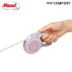 A hand holding a pink Flexi retractable dog leash with a white cord, featuring the logo and the text "NEW COMFORT" above.