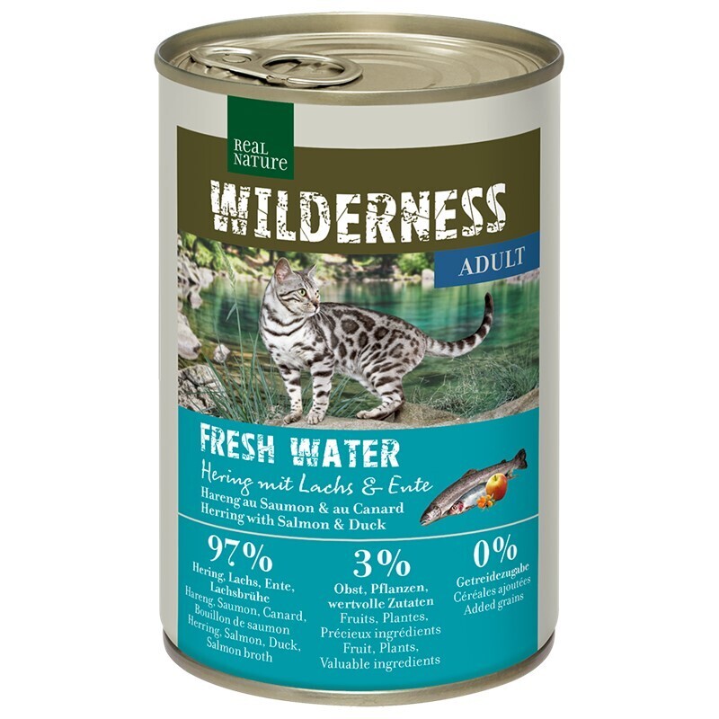 REAL NATURE WILDERNESS Nourriture humide pour chat, Adulte Fresh Water Hering au saumon et au canard 6x400 g