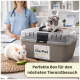 Zwei Ratten mit GarPet-Transportbox; weiße Ratte frisst, graue Ratte sitzt oben; Text: 'Perfekte Box für den nächsten Tierarztbesuch'.