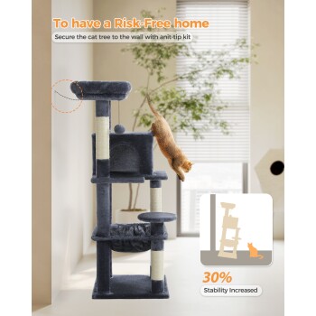 116 cm Kratzbaum für 2-3 Katzen mit Hängematte dunkelgrau