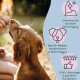 Golden Retriever Welpe, der ein Leckerli erhält, mit Text, der die zahnmedizinische Unterstützung hervorhebt, ideal für Welpen und Senioren, und über 1.000 zufriedene Haustierbesitzer.