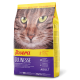 Ein Beutel Josera Culinesse Katzenfutter mit dem Gesicht einer Katze, das die Vorteile "Haut & Fell" und "86% tierische Zutaten" hervorhebt.