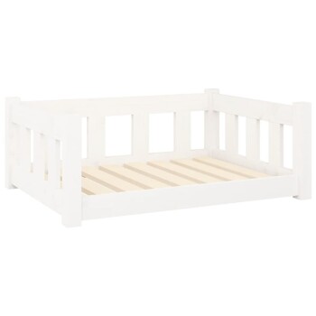 Hundebett Massivholz Kiefer weiß/ beige 55,5 cm, 28 cm, 75,5 cm