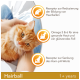 Nahaufnahme einer roten Katze, die gehalten wird, mit Vorteilen: reduziert Haarballen, Omega 3 & 6 für die Haut, senkt den Urin-pH. Beschriftet "Haarballen" für Katzen 1+.