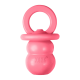 Rosa KONG Hundespielzeug in Form eines Schnullers mit Ringgriff und KONG-Logo am Körper.
