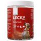 Bocal transparent de LECKY Carna-Snack pour chiens, avec une étiquette marron et rouge indiquant "Sans gluten" et "Qualité suisse."