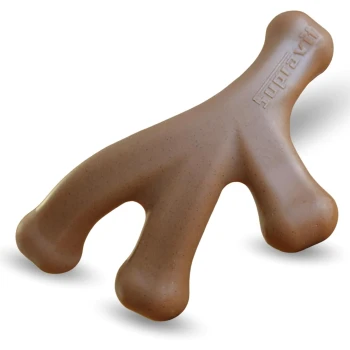Braunes Hundespielzeug zum Kauen in Y-Form, mit abgerundeten Enden und einer strukturierten Oberfläche, ideal zum Spielen und für die Zahngesundheit.