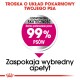 Obraz promujący karmę dla psów z tekstem: "Troska o układ pokarmowy twojego psa," podkreślającym, że "99% psów" preferuje tę karmę oraz "Zaspokaja wybredny apetyt."
