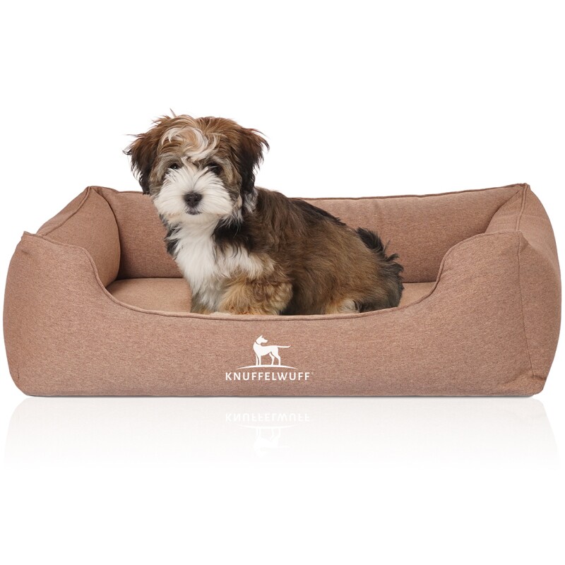 Knuffelwuff Orthopädisches Hundebett Leano aus Velours mit Handwebcharakter hellbraun M-L