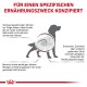Illustration eines Hundes mit Grafiken des Verdauungssystems, die Ernährungsbedürfnisse und Symptome wie Erbrechen und Durchfall zeigen.