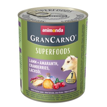 Animonda GranCarno Superfoods 6x800g Lamm & Amaranth, Cranberries, Lachsöl