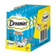 Verpakking van Dreamies kattensnoepjes met een speelse kattenillustratie, met tekst die aangeeft 'mit Lachs' (met zalm) en '6 x 60 g.'