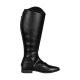 Schwarze Reitstiefel mit einem eleganten Design, ausgestattet mit einer Schnürung und einer abgerundeten Spitze, vor einem weißen Hintergrund präsentiert.