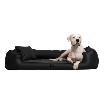 ® GOOFY Kunstleder - Orthopädisches Hundebett >>inkl. Matratzenschoner<< schwarz 90 cm, 22 cm, 75 cm