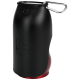 Schwarze und rote Hundewasserflasche mit einem Karabinerclip, mit dem 'Dog's Creek'-Logo, das an der Seite geprägt ist.