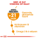 Infographic over op maat gemaakte kattenvoeding die resultaten in 21 dagen laat zien voor glanzende vacht, met aminozuren, vitamines en omega 3 & 6.