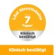 Orange-silbernes Abzeichen mit dem Text 'Löst Struvitsteine in nur 7 Tagen' und 'Klinisch bestätigt'.