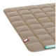 Beige Haustierbett mit einem gesteppten Design, mit einem kleinen rot-weißen Etikett und einem grünen Label, das "Doctor Bark" liest.