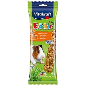 Vitakraft Kräckers for small pets, featuring a guinea pig, with a honey and spelt flavor, labeled as sugar-free recipe.