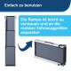 Faltbare Hundrampe, leicht zu verstauen und an die meisten Fahrzeuggrößen anpassbar. Text: "Einfach zu benutzen" und Beschreibung in Deutsch.