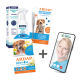 Haustierpflegeprodukte: Canosept Hundespray, ARDAP Zeckenentfernungstools, Floh- und Zecken Spot-On und ein Smartphone für Telemedizinberatung.