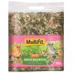 Eine Tüte MultiFit Kräutergarten Haustierbettwäsche, die eine Mischung aus Kräutern und Blättern zeigt, mit Bildern eines Kaninchens, Meerschweinchens und eines Chinchillas.