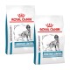 Zwei Säcke Royal Canin Veterinary Sensitivity Control Hundefutter, mit einer schwarz-weißen Hundillustration und dem Markenlogo.