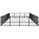 Schwarzes Metall-Haustierspielgehege mit vertikalen Stäben und rechteckiger Form, entworfen für den Außenbereich.