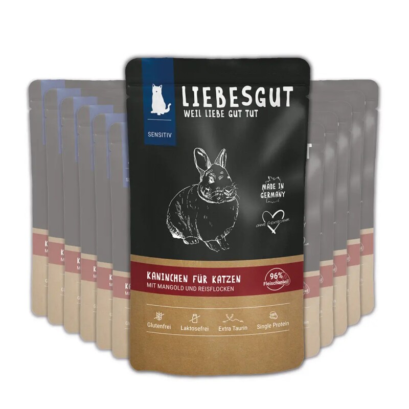 LIEBESGUT Katzenfutter Kaninchen mit Mangold und Reisflocken 12x100 g