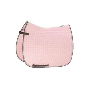 Rosa gepolsterte Satteldecke mit grauem Rand und einem Riemen, entworfen für den Reitsport.