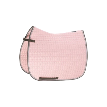 Rosa gepolsterte Satteldecke mit grauem Rand und einem Riemen, entworfen für den Reitsport.