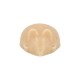 Beiges Kauspielzeug in Form eines Mäusekopfes mit zwei abgerundeten Ohrvorsprüngen vor weißem Hintergrund.