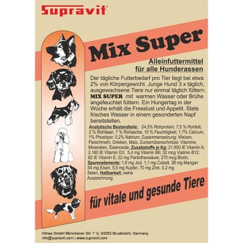 Supravit Best Friends Logo mit Silhouetten von zwei Hunden und deutschem Text über hochwertige Nahrung und Kauartikel für Hunde.