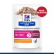 Hill's Prescription Diet Gastrointestinal Biome Katzenfutterbeutel, mit zarten Stückchen in Soße mit Huhn, als vom Tierarzt empfohlen gekennzeichnet.