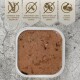 Silberner Futterbehälter für Haustiere mit dem Text: glutenfrei, keine künstlichen Farben/konservierungsstoffe, kein Zuckerzusatz, hoher Fleischanteil.